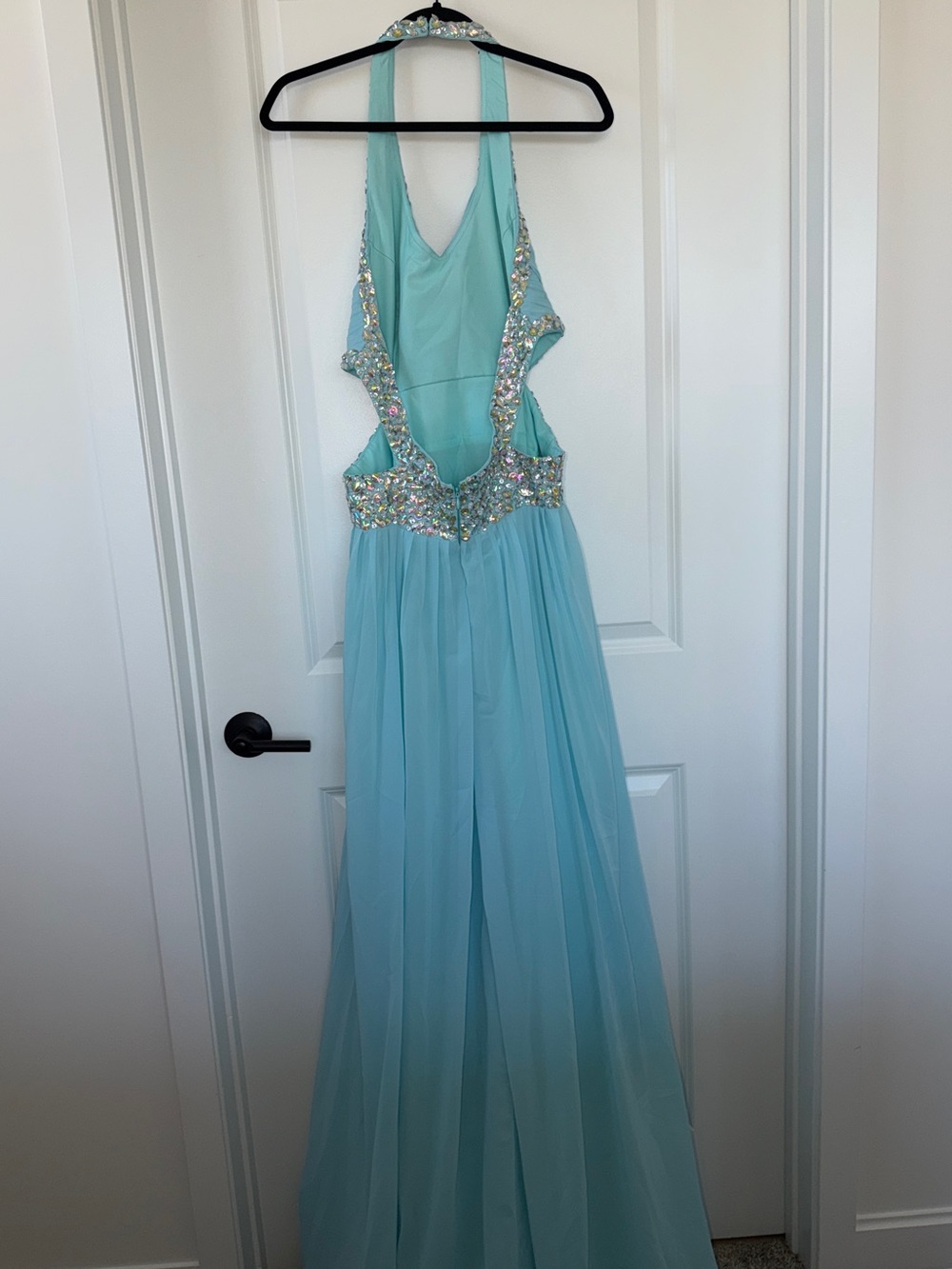 La Femme Sky Blue Embellished Halter Evening Gown | Size 16 - Picture 7 of 7
